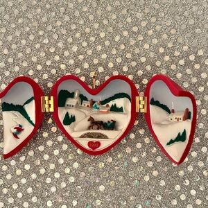 Hallmark Red Heart Ornament with Winter Village Scene